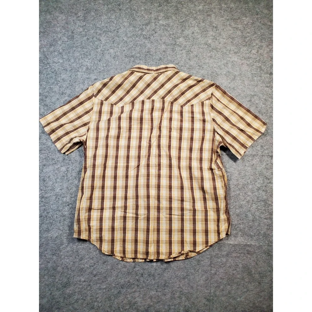 Vintage Levis Authentic Jeans Wear Western Pearl Snap Shirt Brown Plaid Mens XL